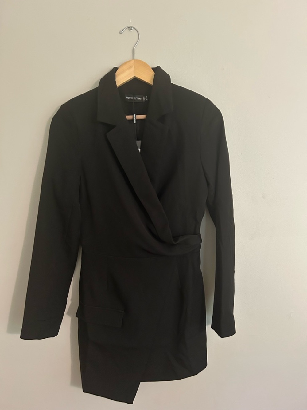 PrettyLittleThing Black Draped Blazer Jacket